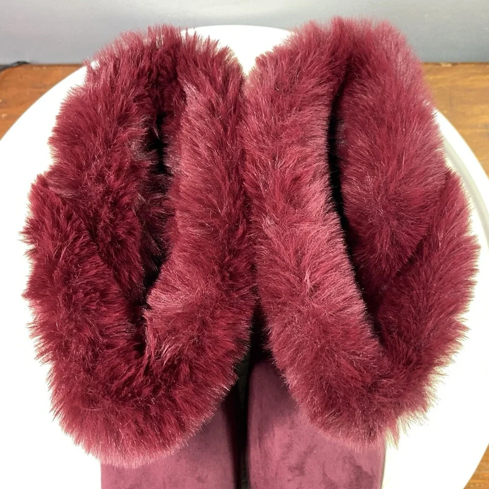 SO Paulina Women's Size 9M Faux Fur Winter Boots -‎ Burgundy Wine NWOB